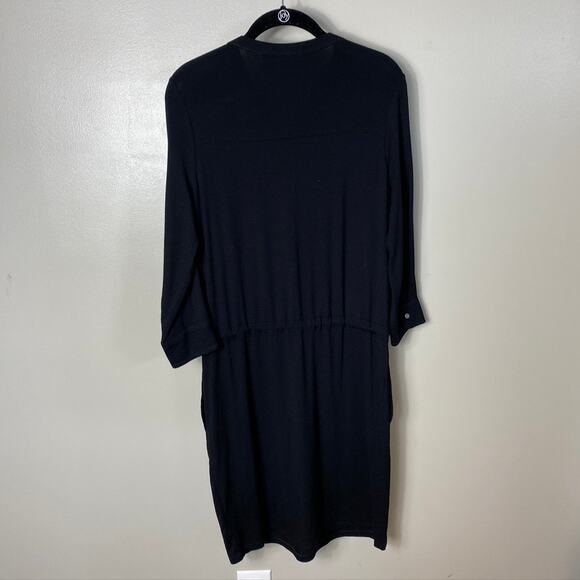 Women's L.L. Bean 3/4 Sleeve Soft Knit Drawstring Waist Casual Dress Black XS - Picture 6 of 6